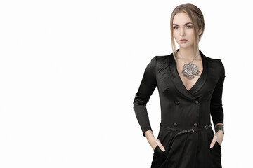 Fototapeta premium business woman in black suit. isolated on white background