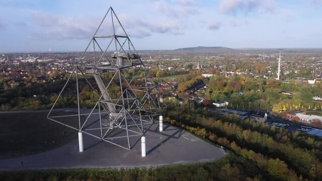 Tetrahedron. Landmark of the German Route of Industrial Culture in the Ruhr region. a grandiose steel sculpture on a disused slag heap in Bottrop.