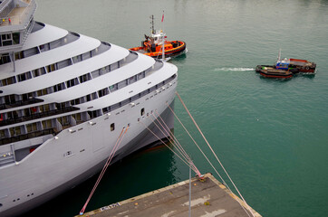 Cruiseship cruise ship liner Scarlet Lady in port of Genoa, Italy - Kreuzfahrtschiff Valiant Lady...