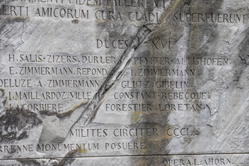 Inschrift am Löwendenkmal, Luzern, Schweiz