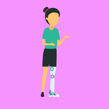 Woman With Bionic Leg Cartoon Flat Vector Illustration