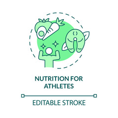Nutrition for athletes green concept icon. Healthy ration for trainings abstract idea thin line illustration. Isolated outline drawing. Editable stroke. Roboto-Medium, Myriad Pro-Bold fonts used