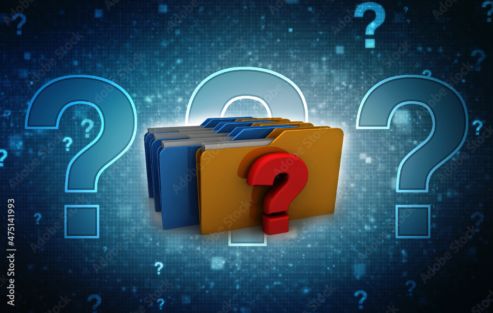 Poster 3d rendering file folder with question symbol