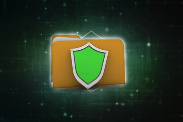 Fototapeta premium laptop folder with shield. Isolated 3d rendering image
