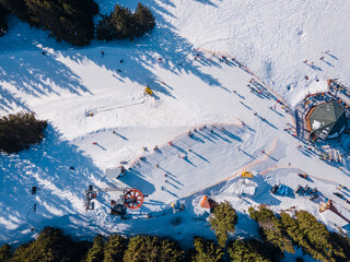 aerial view of ski resort with slopes