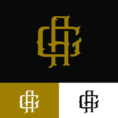 Monogram logo with Initial letter A, G, AG or GA vintage overlapping gold color on black background - obrazy, fototapety, plakaty