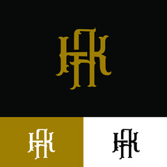 Monogram logo with Initial letter A, K, AK or KA vintage overlapping gold color on black background - obrazy, fototapety, plakaty