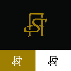 Fototapeta premium Monogram logo with Initial letter A, S, AS or SA vintage overlapping gold color on black background