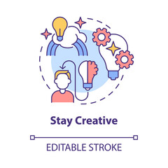 Stay creative concept icon. Use fantasy to change world. Balanced lifestyle abstract idea thin line illustration. Isolated outline drawing. Editable stroke. Roboto-Medium, Myriad Pro-Bold fonts used
