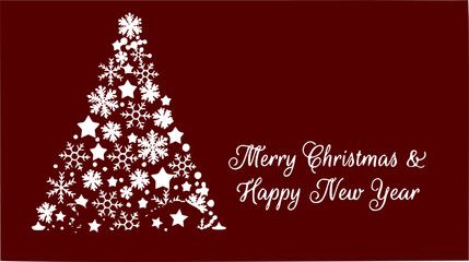 vector greeting card on a dark red background, merry christmas and happy new year