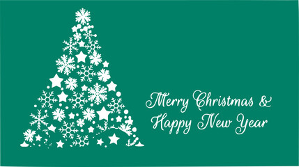 vector greeting card on a green background, merry christmas and happy new year