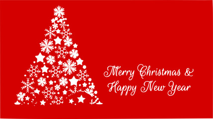 vector greeting card on a red background, merry christmas and happy new year 