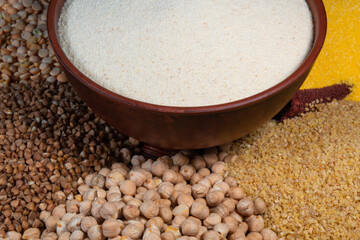 Raw healthy cereals, various cereals in a circle