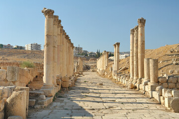 Fototapeta premium Decumanus Street in the ancient Roman city of Jerash, now Jordan 