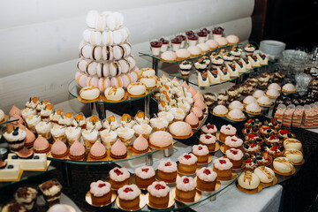 Wedding candy bar and different cap cakes
