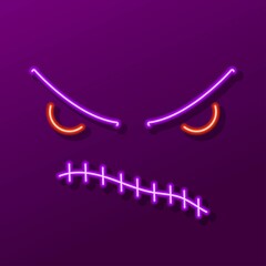 face horror neon sign, modern glowing banner design, colorful trend of modern design. Vector illustration.