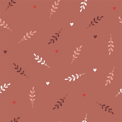 Hearts and twigs seamless pattern, lovely romantic background, great for Valentine's Day.