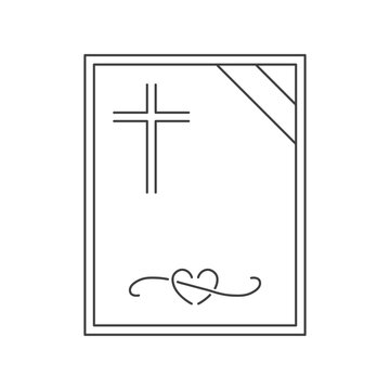 funerary card with cross and mourning ribbon- vector illustration- vector illustration