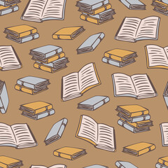 Vector seamless pattern with books. Hand drawn books in cartoon style.
