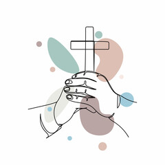 Vector abstract continuous one single simple line drawing icon of praying to God in silhouette sketch on white background.