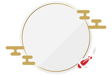 錦鯉と円形の和風背景　横位置　ホワイト＆ゴールド