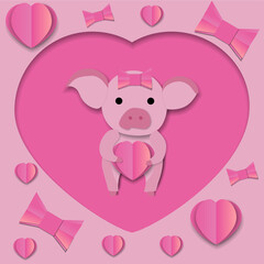 loved pig with heart for st Valentine day card