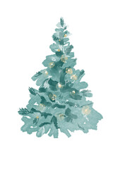 Watercolor Christmas tree, isolated on white.  Isolated hand drawn elements for prints, cards
