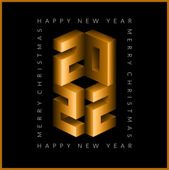 Isometric blur numbers 2022 on black background