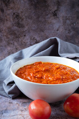 Homemade tomato sauce in white bowl