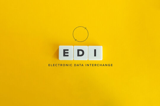 EDI (ELECTRONIC DATA INTERCHANGE) banner and icon. Block letters on bright orange background.