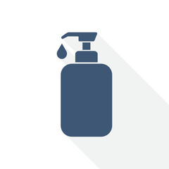 Liquid soap bottle vector icon. Flat design disinfectant gel illustration. Coronavirus protection symbol.