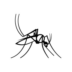 The black silhouette of a mosquito is isolated on a white background. Vector graphic