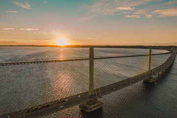 aerial image with sunrise drone on the anita garibalde bridge in laguna Santa Catarina Brazil © Lucas