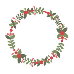 Christmas wreath with red berry and green leaf