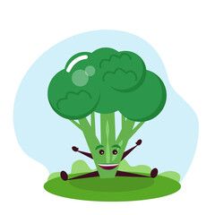 Funny broccoli character. Vector illustration in cartoon style for children.