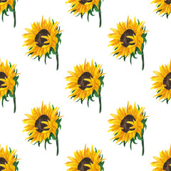 Sunflower flowers, watercolor pattern