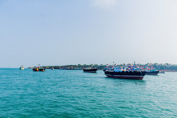 Boats sailing in Bet dwarka 