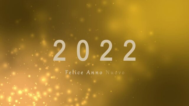 Animated golden particle background New Year's greetings in italian language Year 2022