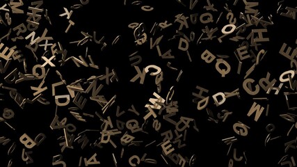 Brass alphabets on black background.
3D abstract illustration for background.