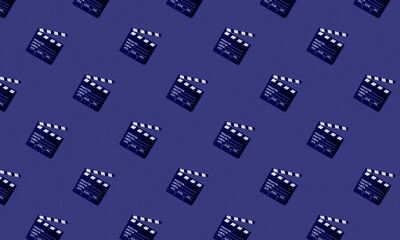 very peri color of the year 2022 pattern cinema background with clapperboard copy space.