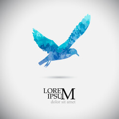 Flying blue watercolor seagull. Vector illustration