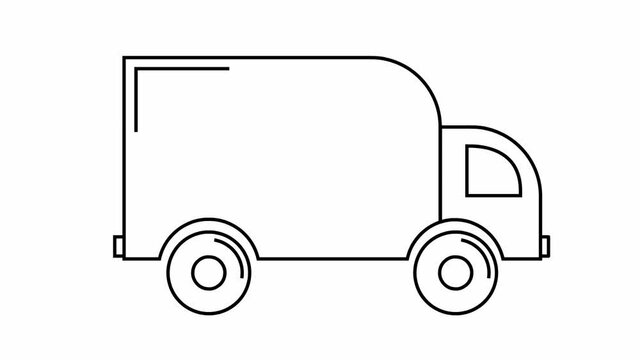 Animated icon of delivery car. Black linear truck rides. Concept of delivery, moving, logistic, trucking, shipping. Looped video. Vector illustration isolated on white background.