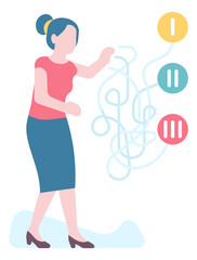 Woman choosing from options. Strategy decision making