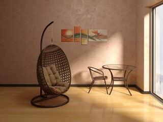 swing chair, modern living interior with chair
