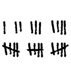 Tally marks. Prison sticks lines counter on wall. Jail sign. Scratch Five line. Hand drawn crossed out strokes.