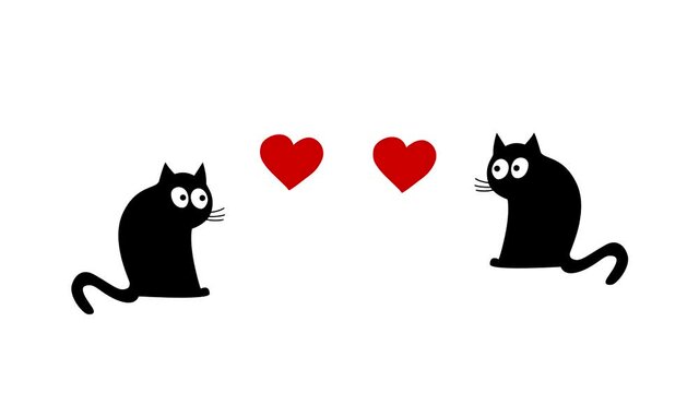 Happy Valentine&rsquo;s Day! Animation with two black cats and two red hearts (seamless loop)