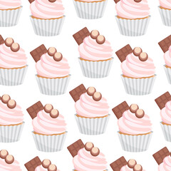 Cupcake seamless pattern with chocolate. Background for gift boxes, wrapping paper, wallpapers, textiles, papers, fabrics, web pages