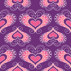 Seamless texture with lacy hearts. Love seamless pattern background. Valentine's day vector pattern.