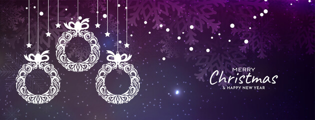 Merry Christmas festival glitters banner with christmas balls