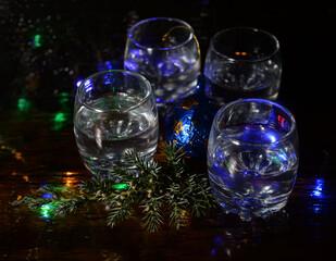 christmass still life with gin at glases